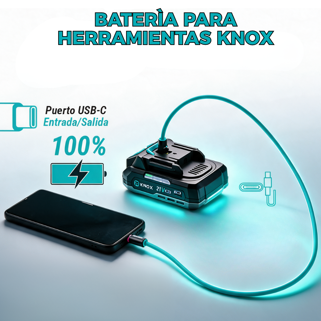 BATERIA PARA HERRAMIENTAS KNOX 21V – 4.0AH TIPO POWERBANK PUERTO C - KPTBT03